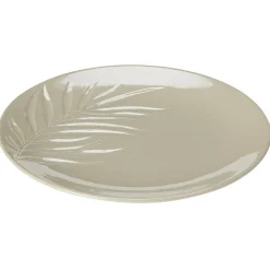 Gifi Assiette plate céramique beige ou vert motif feuille ø26,5 cm