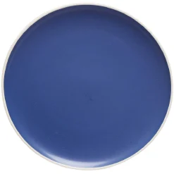 Gifi Assiette plate en faïence bleu avec liseré blanc