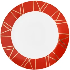 Gifi Assiette plate en porcelaine rouge détail doré