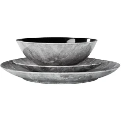 Gifi Assiette plate en porcelaine décor marbre gris