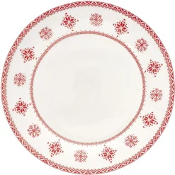 Gifi Assiette plate en porcelaine blanche motif Noël flocons rouges
