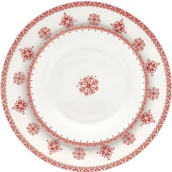 Gifi Assiette plate en porcelaine blanche motif Noël flocons rouges