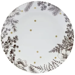 Gifi Assiette plate en porcelaine blanche motif végétal marron