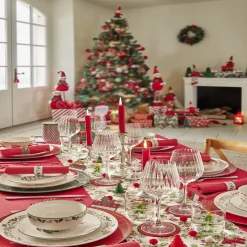 Gifi Assiette plate en porcelaine blanche motif feuillage de Noël Ø27cm