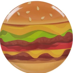 Gifi Assiette plate forme ronde style fast food motif hamburger
