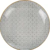 Gifi Assiette plate motif carreau de ciment gris contour jaune