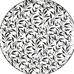 Gifi Assiette plate porcelaine motif feuillage noir blanc Ø24xH2,3cm