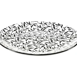 Gifi Assiette plate porcelaine motif feuillage noir blanc Ø24xH2,3cm