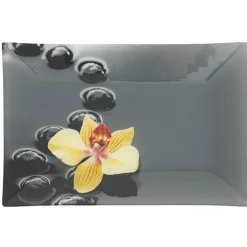 Gifi Assiette plate rectangulaire motif galets et fleur