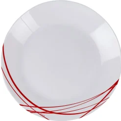 Gifi Assiette plate ronde Arcopal blanche lignes rouges