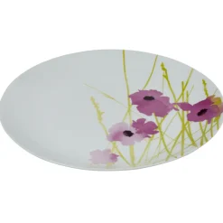 Gifi Assiette plate ronde blanche motif pavot violet