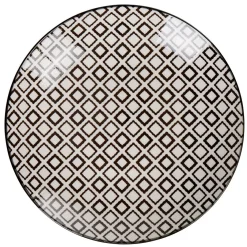 Gifi Assiette plate ronde blanche motif losange noir Etna