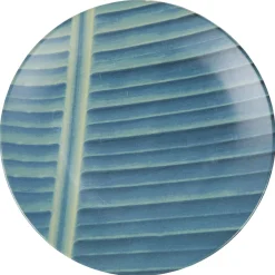 Gifi Assiette plate ronde en faïence imprimé feuille vert bleu