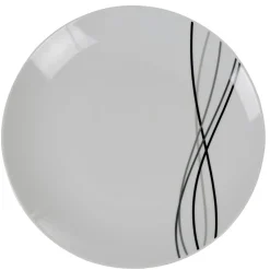 Gifi Assiette plate ronde Line blanche lignes gris noir