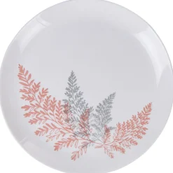 Gifi Assiette plate ronde Luminarc blanc motif feuille gris rose