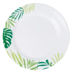 Gifi Assiette plate ronde Luminarc blanc vert feuille jungle