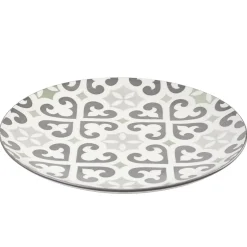 Gifi Assiette plate ronde motif carreau de ciment gris et blanc