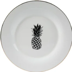 Gifi Assiette plate ronde porcelaine blanc style tropical ananas