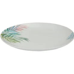 Gifi Assiette plate ronde porcelaine motif feuillage multicolore