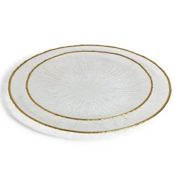 Gifi Assiette plate ronde verre transparent rebord doré Ø28cm