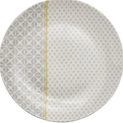 Gifi Assiette plate Zanzibar motif géométrique blanc et gris