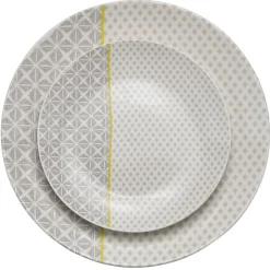 Gifi Assiette plate Zanzibar motif géométrique blanc et gris