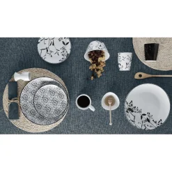 Gifi Assiette ronde blanche décor tiges feuilles noires