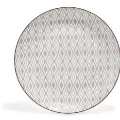 Gifi Assiette ronde plate décor gris avec liseré rouge