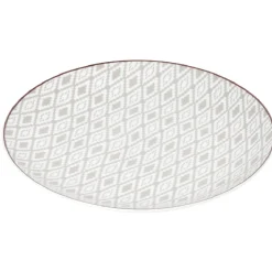 Gifi Assiette ronde plate décor gris avec liseré rouge