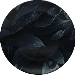Gifi Assiette ronde plate décor feuillage vert noir