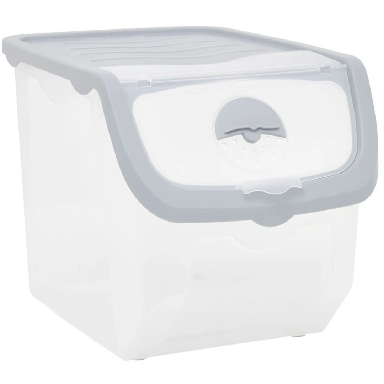 Gifi Rangement|Bac avec couvercle rabattable 12L plastique transparent gris