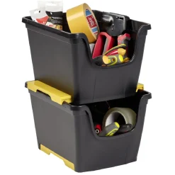 Gifi Rangement|Bac en plastique noir superposable 14 L