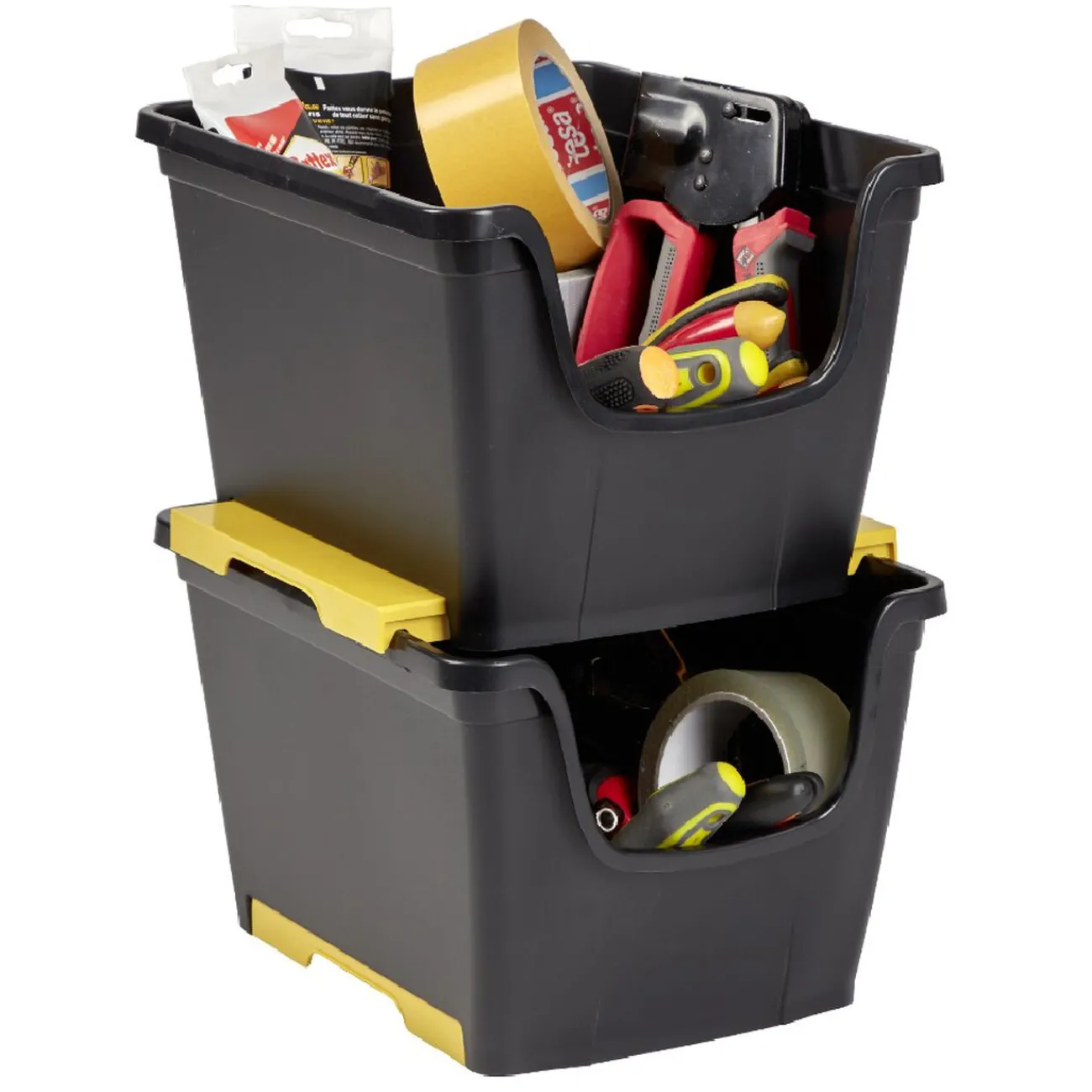 Gifi Rangement|Bac en plastique noir superposable 14 L