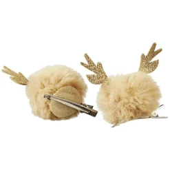 Gifi Beauté^Barrette Noël pompom design renne doré x2