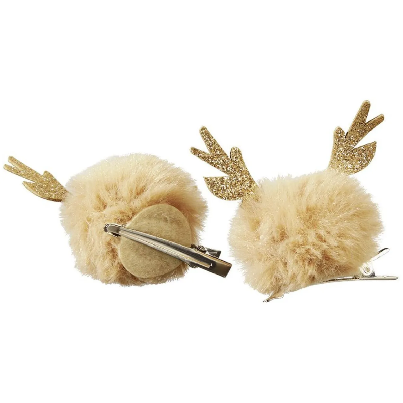 Gifi Beauté^Barrette Noël pompom design renne doré x2