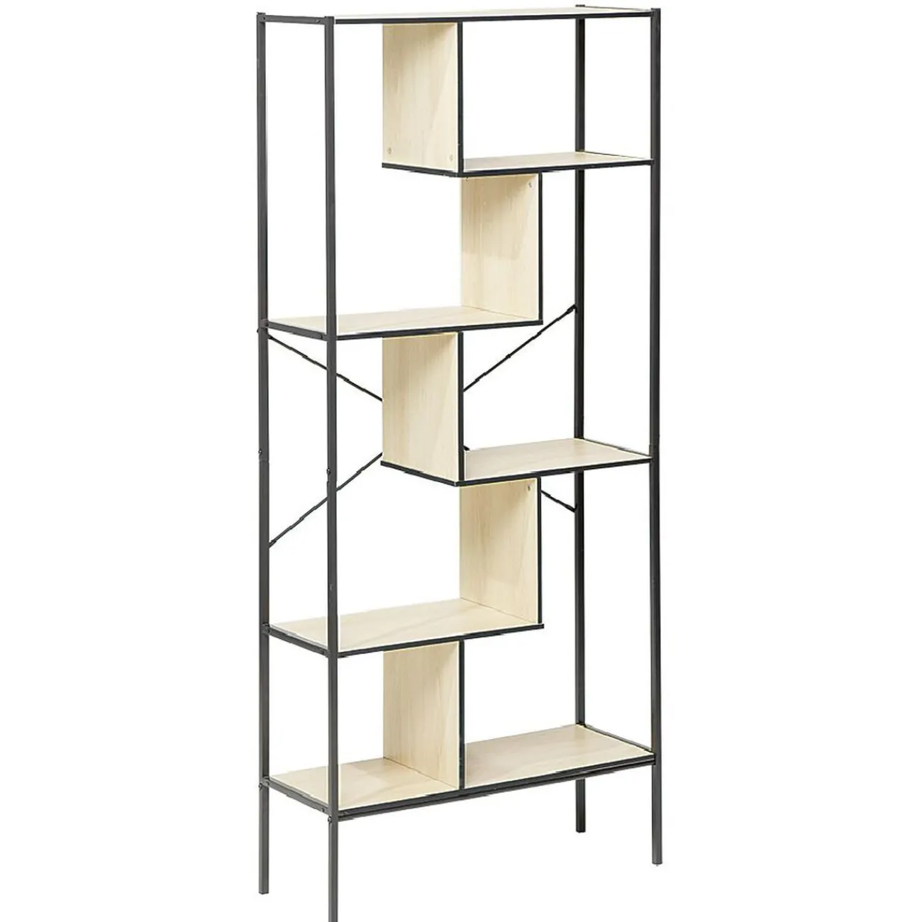 Gifi Rangement|Bibliothèque Etagère sur pied design industriel naturel et noir - Andy