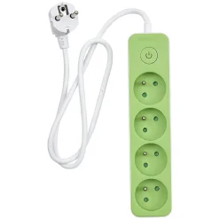 Gifi Accessoires Électriques^Bloc multiprise interrupteur et protection enfant blanc et vert x4