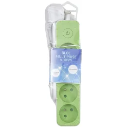 Gifi Accessoires Électriques^Bloc multiprise interrupteur et protection enfant blanc et vert x4