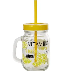 Gifi Bocal à anse avec paille décor citron