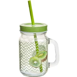 Gifi Bocal à anse avec paille décor kiwi