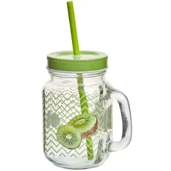 Gifi Bocal à anse avec paille décor kiwi