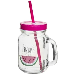 Gifi Bocal à anse avec paille décor pastèque