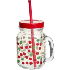 Gifi Bocal à anse avec paille décor cerise