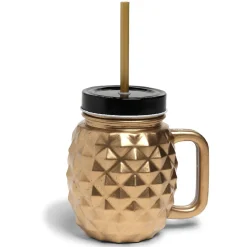 Gifi Bocal ananas doré avec paille et couvercle