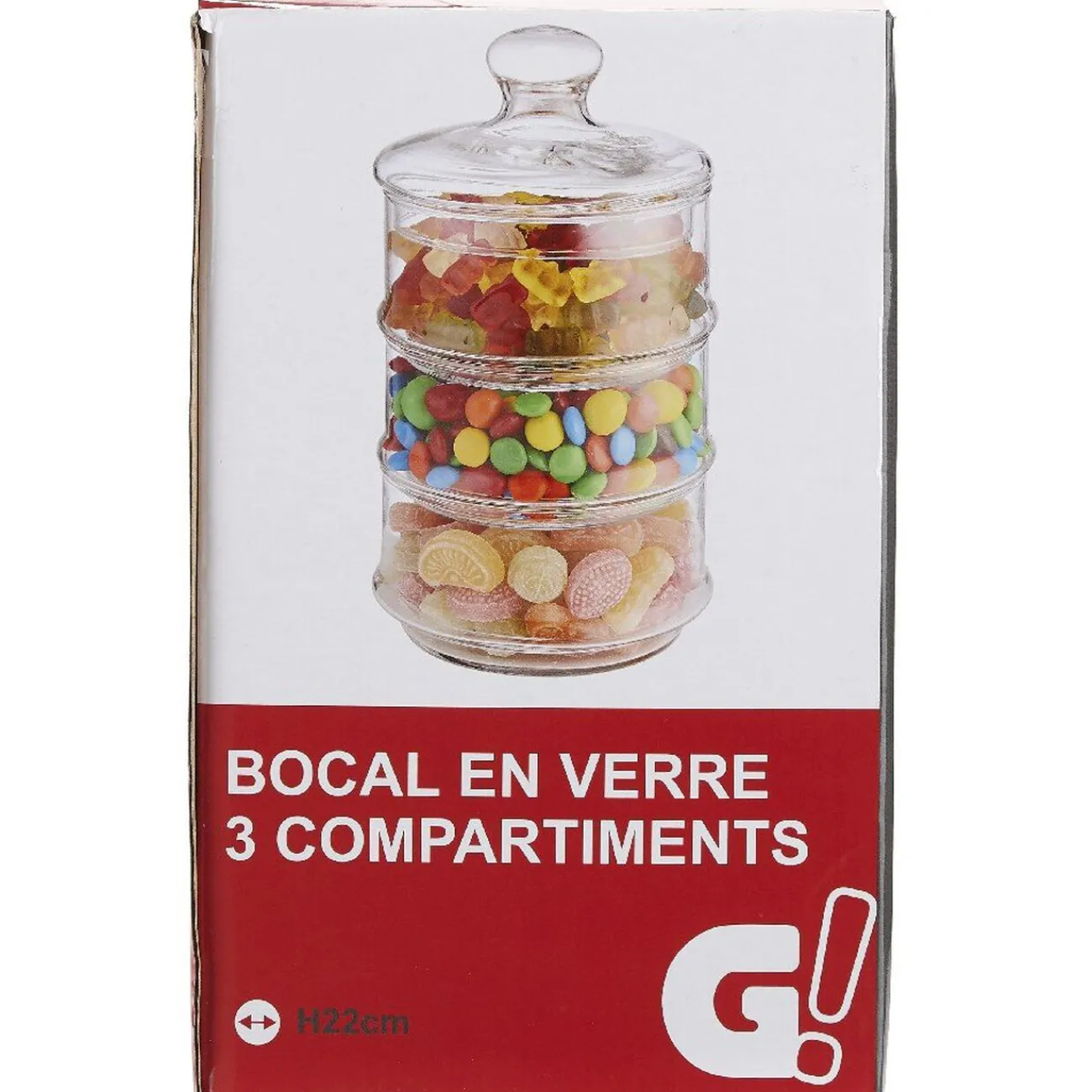 Gifi Bocal bonbonnière 3 compartiments en verre transparent