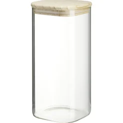 Gifi Bocal carré transparent avec couvercle en bois 1,4L
