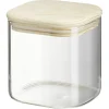 Gifi Bocal carré transparent avec couvercle en bois 0,6L