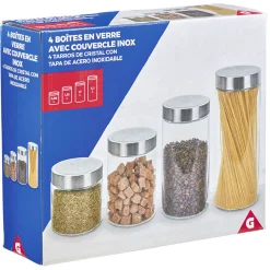 Gifi Bocal en verre avec couvercle inox - Lot de 4