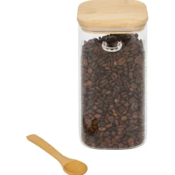 Gifi Bocal en verre transparent 1,25L avec couvercle et cuillère en bambou