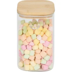 Gifi Bocal en verre transparent 1L avec couvercle et cuillère en bambou